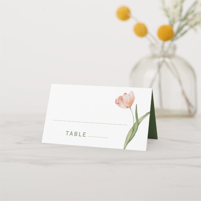 Modern Watercolor Tulip Wedding Place Card (Front)