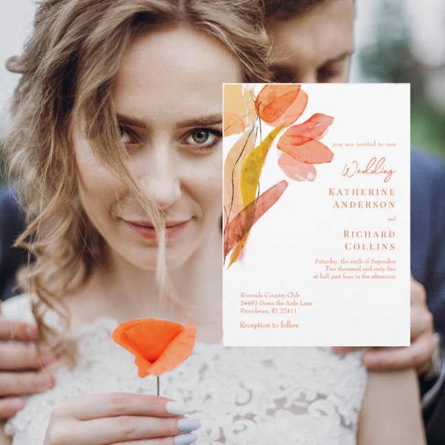 Modern Watercolor Tulips Orange Wedding Invitation (Creator Uploaded)