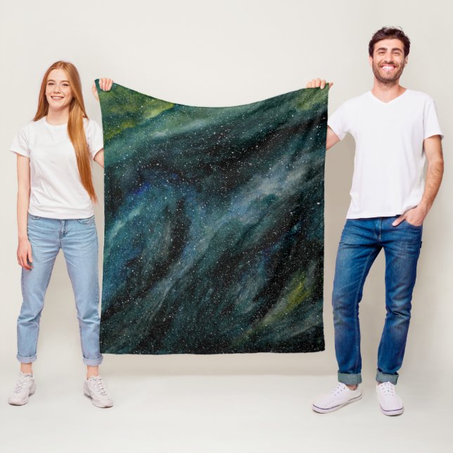 Modern Watercolor Universe Hand Painted Galaxy Fleece Blanket (In Situ)