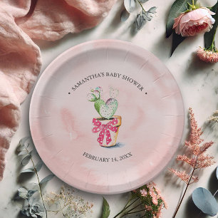 Modern Watercolor Valentine's Day Cactus Paper Plate