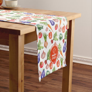 Modern Watercolor Vegetables Kitchen Short Table Runner