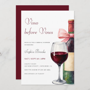 Modern Watercolor Vino Before Vows Bridal Shower Invitation