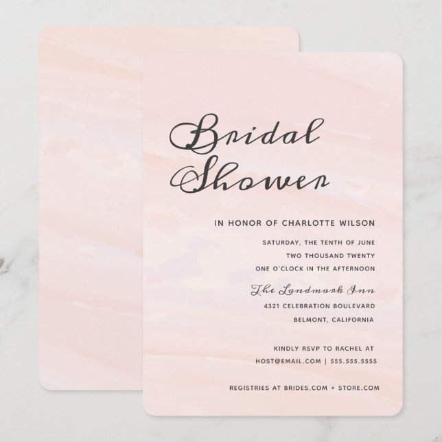 Modern Watercolor Wash Bridal Shower | Blush Invitation (Front/Back)