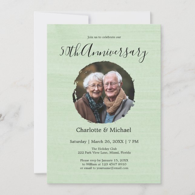 Modern Watercolor Wedding Anniversary Olive Photo  Invitation (Front)