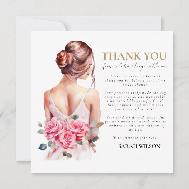 Modern Watercolor Wedding Bridal Shower Thank You  Invitation (Front)