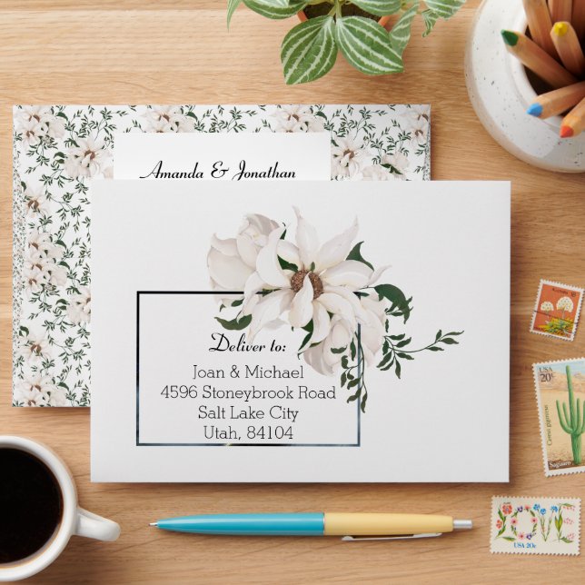 Modern Watercolor Wedding Envelope Pre-addressed (Desk)