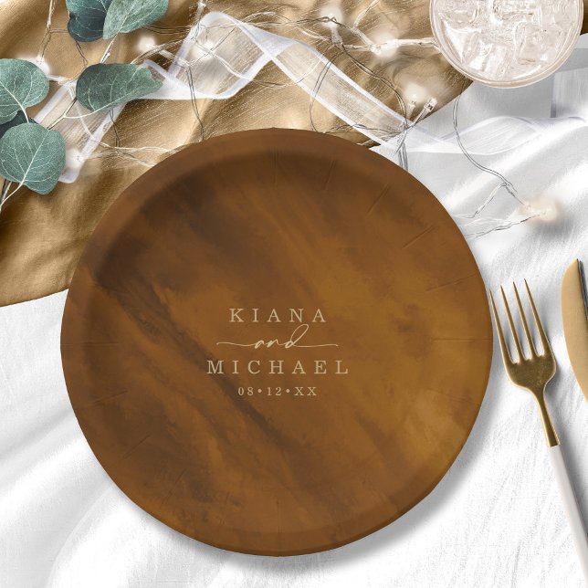 Modern Watercolor Wedding Gold ID816 Paper Plate (Creator Uploaded)