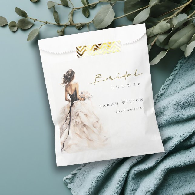 Modern Watercolor Wedding Gown Bridal Shower Favour Bag (Creator Uploaded)