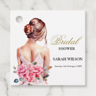 Modern Watercolor Wedding Gown Bridal Shower Favour Tags
