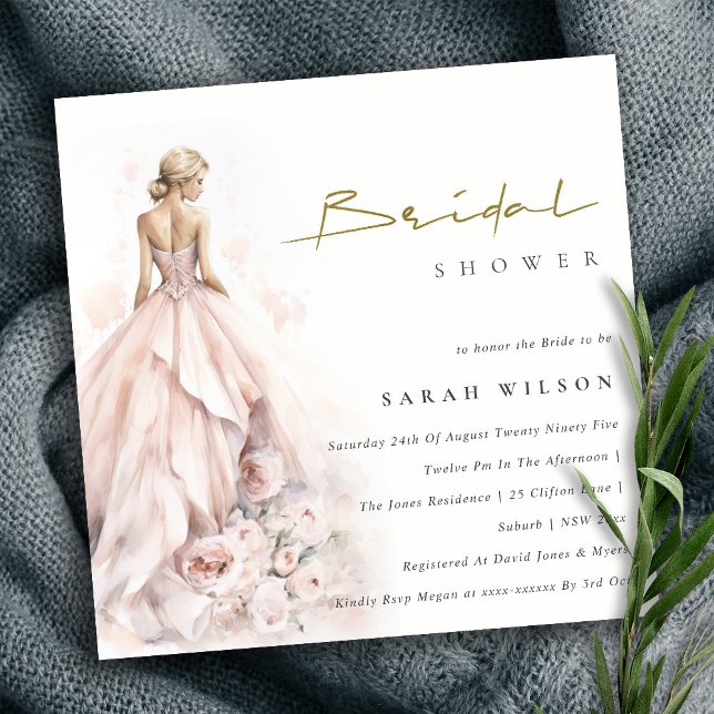 Modern Watercolor Wedding Gown Bridal Shower Invitation (Creator Uploaded)