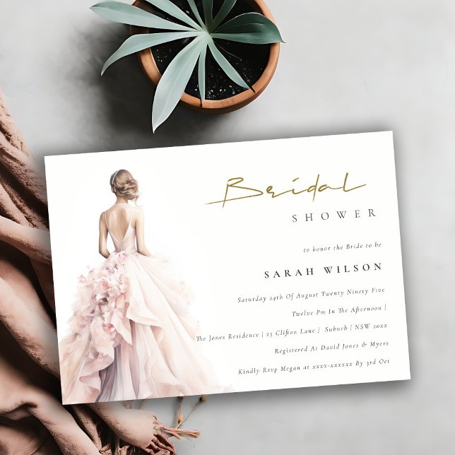 Modern Watercolor Wedding Gown Bridal Shower Invitation (Creator Uploaded)