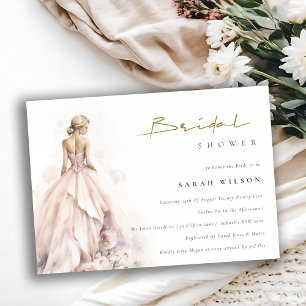 Modern Watercolor Wedding Gown Bridal Shower Invitation