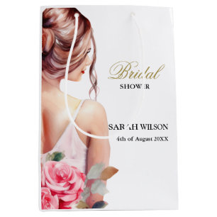Modern Watercolor Wedding Gown Bridal Shower  Medium Gift Bag