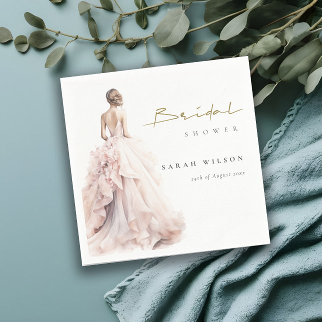 Modern Watercolor Wedding Gown Bridal Shower Napkin (Creator Uploaded)