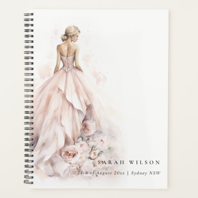 Modern Watercolor Wedding Gown Bridal Shower Planner (Front)