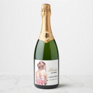 Modern Watercolor Wedding Gown Bridal Shower Sparkling Wine Label