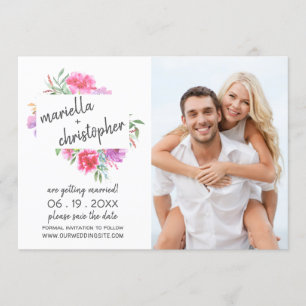 Modern Watercolor Wedding Save the Date with Photo Invitation