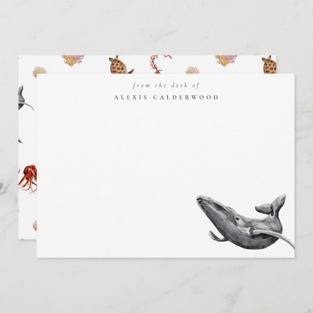 Modern Watercolor Whale Personalised Card (Front/Back)