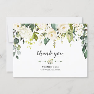 Modern Watercolor White Floral Wedding Thank you