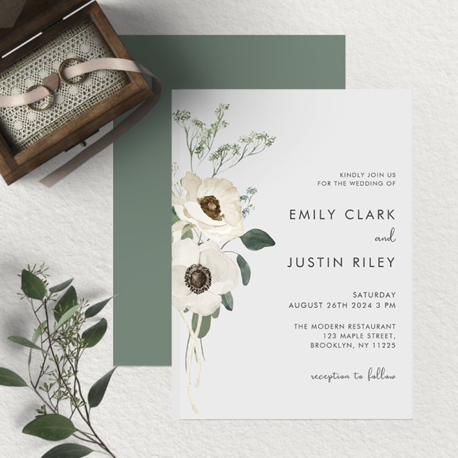 Modern Watercolor White Flowers Wedding Invitation (Creator Uploaded)