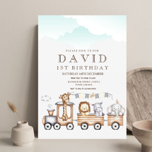Modern watercolor wild animal 1st Birthday  Invitation