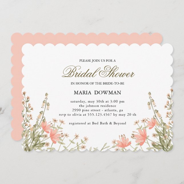 Modern Watercolor wild flower Floral Bridal Shower Invitation (Front/Back)