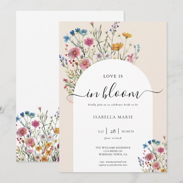 Modern Watercolor Wildflower Bridal Shower Invitation (Front/Back)