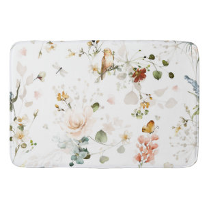 Modern Watercolor Wildflower Garden Bath Mat