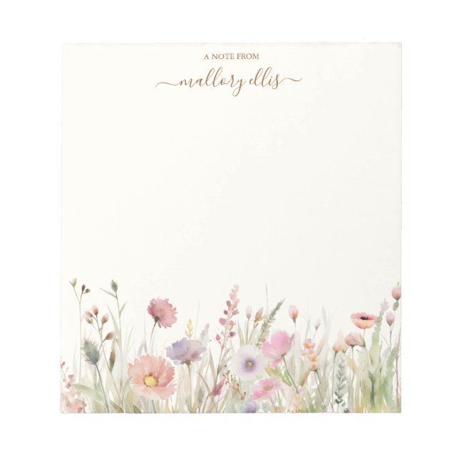 Modern Watercolor Wildflower Meadow Personalised  Notepad (Front)
