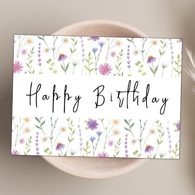 Modern Watercolor Wildflower Theme Happy Birthday Card (Creator Uploaded)