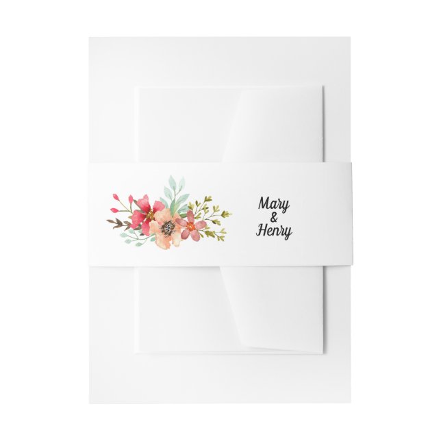Modern Watercolor Wildflowers Bouquet Wedding Invitation Belly Band (Front Example)