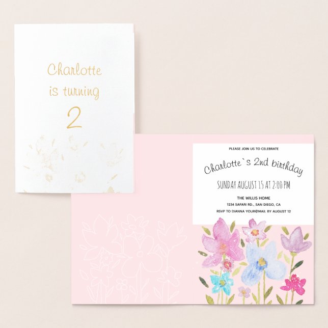 Modern Watercolor Wildflowers Illustration Foil Card (Display)