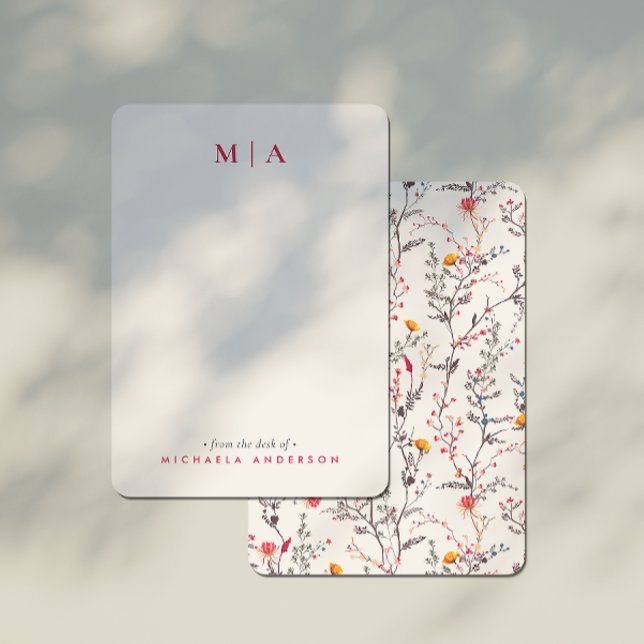 Modern Watercolor Wildflowers Pink Monogram & Name Card (Creator Uploaded)