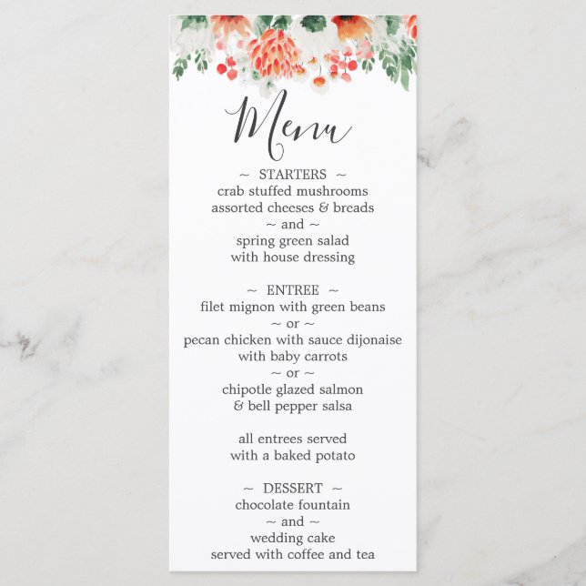 Modern Watercolor Wildflowers Trendy Floral Menu (Front)
