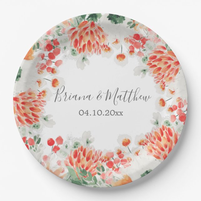Modern Watercolor Wildflowers Trendy Floral Paper Plate (Front)