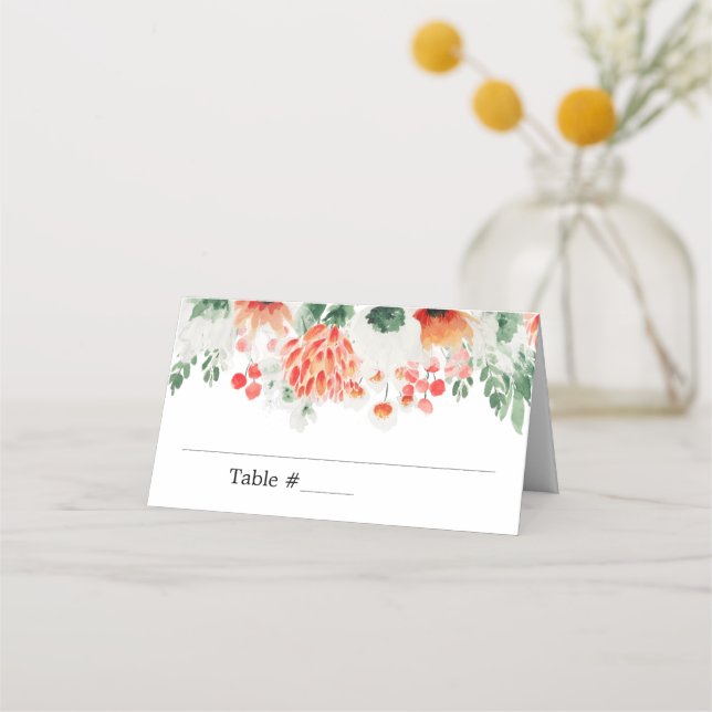 Modern Watercolor Wildflowers Trendy Floral Place Card (Front)