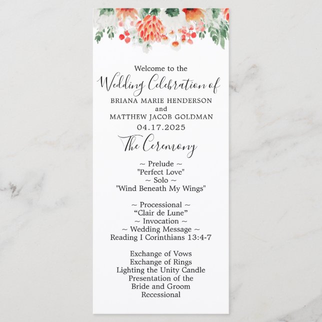 Modern Watercolor Wildflowers Wedding Program (Front)