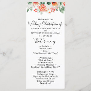 Modern Watercolor Wildflowers Wedding Program