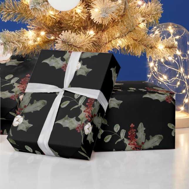 Modern Watercolor Winter Mistletoe Red Green Wrapping Paper (Holidays)