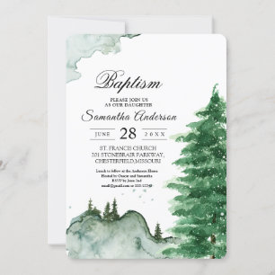 Modern Watercolor Winter Nature Green Trees Invita Invitation