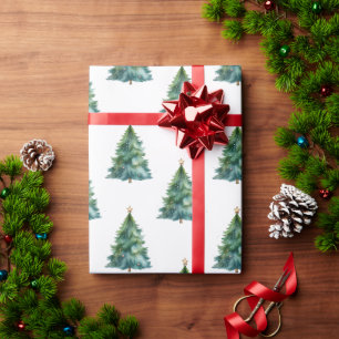 Modern Watercolor Winter Pine Green Tree Christmas Wrapping Paper