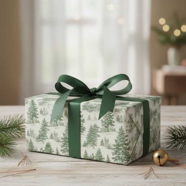 Modern Watercolor Winter Pine Green Tree Christmas Wrapping Paper (Creator Uploaded)