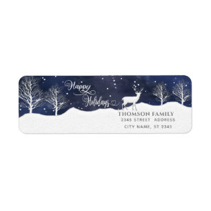 Modern watercolor Winter scene Happy Holidays Return Address Label