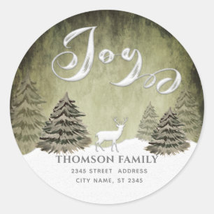 Modern watercolor Winter scene Joy Holiday Classic Round Sticker