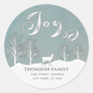 Modern watercolor Winter scene Joy Holiday Classic Round Sticker