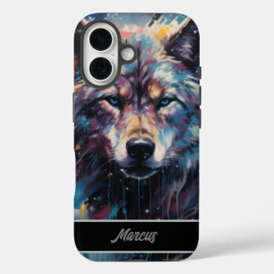 Modern Watercolor  Winter Wolf Customisable Name  iPhone 16 Case
