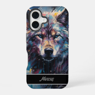 Modern Watercolor Winter Wolf Customisable Name iPhone 16 Case