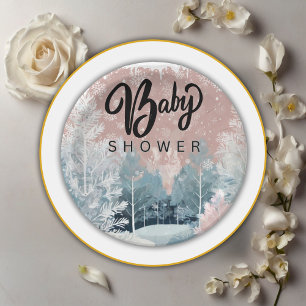 Modern Watercolor Winter Wonderland Baby Shower Paper Plate