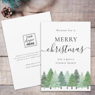 Modern Watercolor Woodland Business Logo Christmas Holiday Card