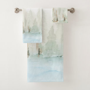 Modern Watercolor Woodland Scene Bath Towel Set